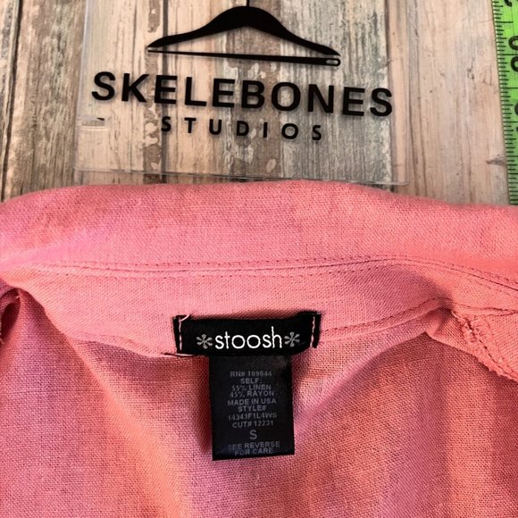 Stoosh Womens Pink Linen Blend Blazer Sz S Preppy Coastal Rayon Ruching Ruffle - Picture 3 of 10